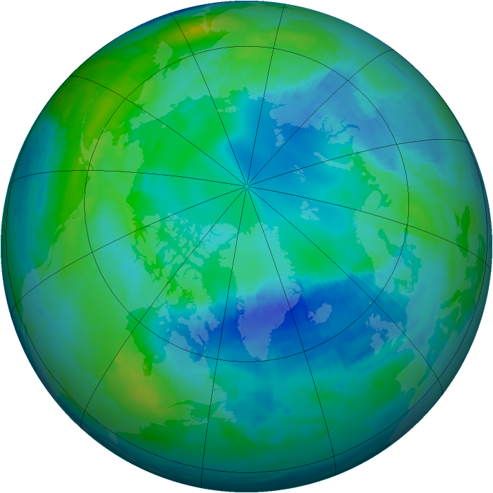 Arctic ozone map for 22 October 1997